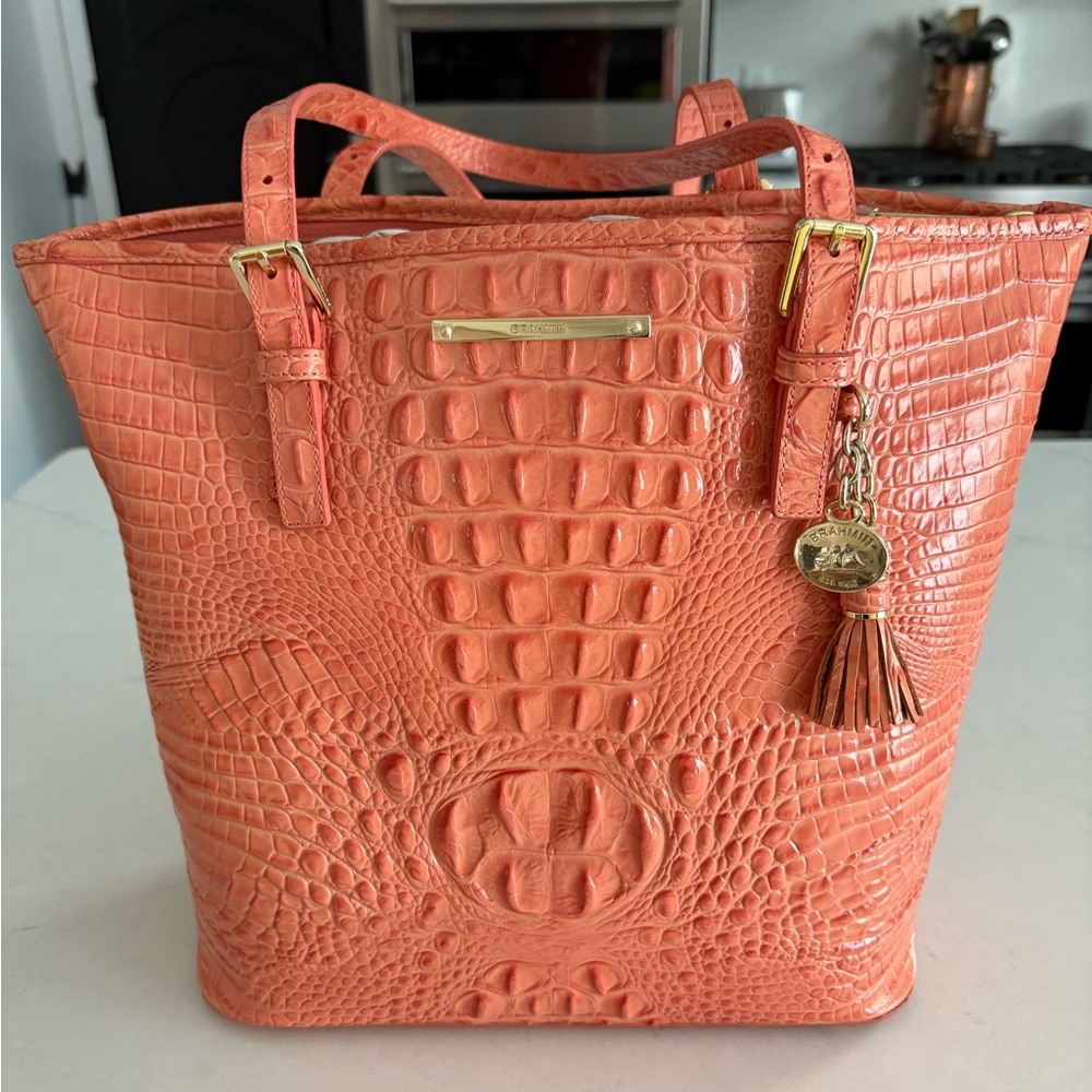 Brahmin Creamsicle Embossed Leather Tote